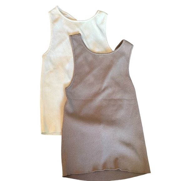 H&M Tops - H&M Ribbed Tank Tops (2) - Brown & White with Back Cutout NWT